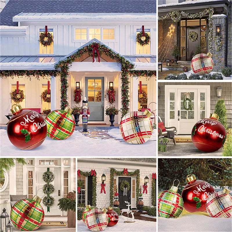 60cm PVC inflatable Christmas ball decoration in outdoor setting