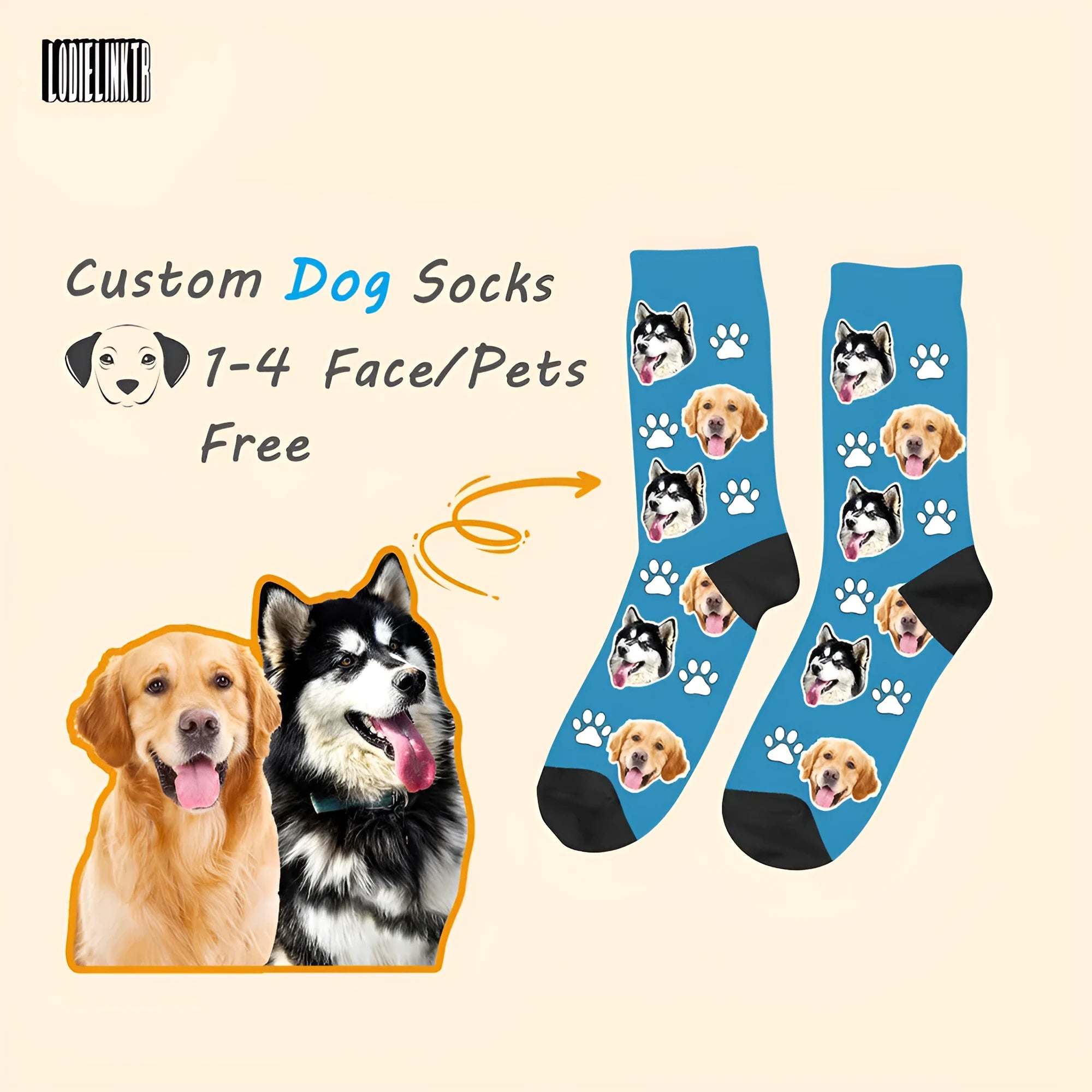 Custom photo mid-calf tube socks with personalised cartoon graphic printing in various colours
