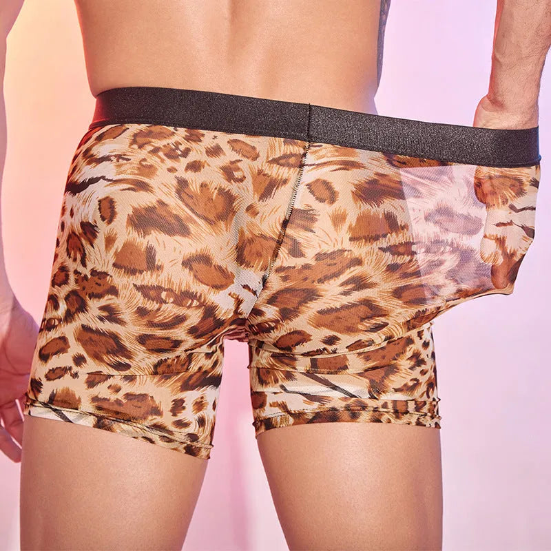 Men's leopard print boxer shorts in nylon fabric with free-size fit