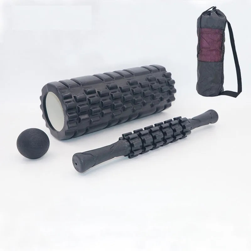 Black 33cm fitness foam roller with six segment construction for health massage