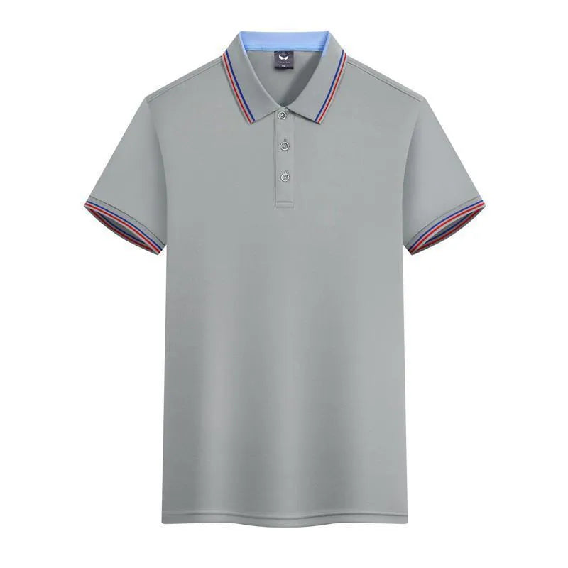 Men's ice silk quick-dry polo shirt in slim fit with short sleeves shown in blue grey colour
