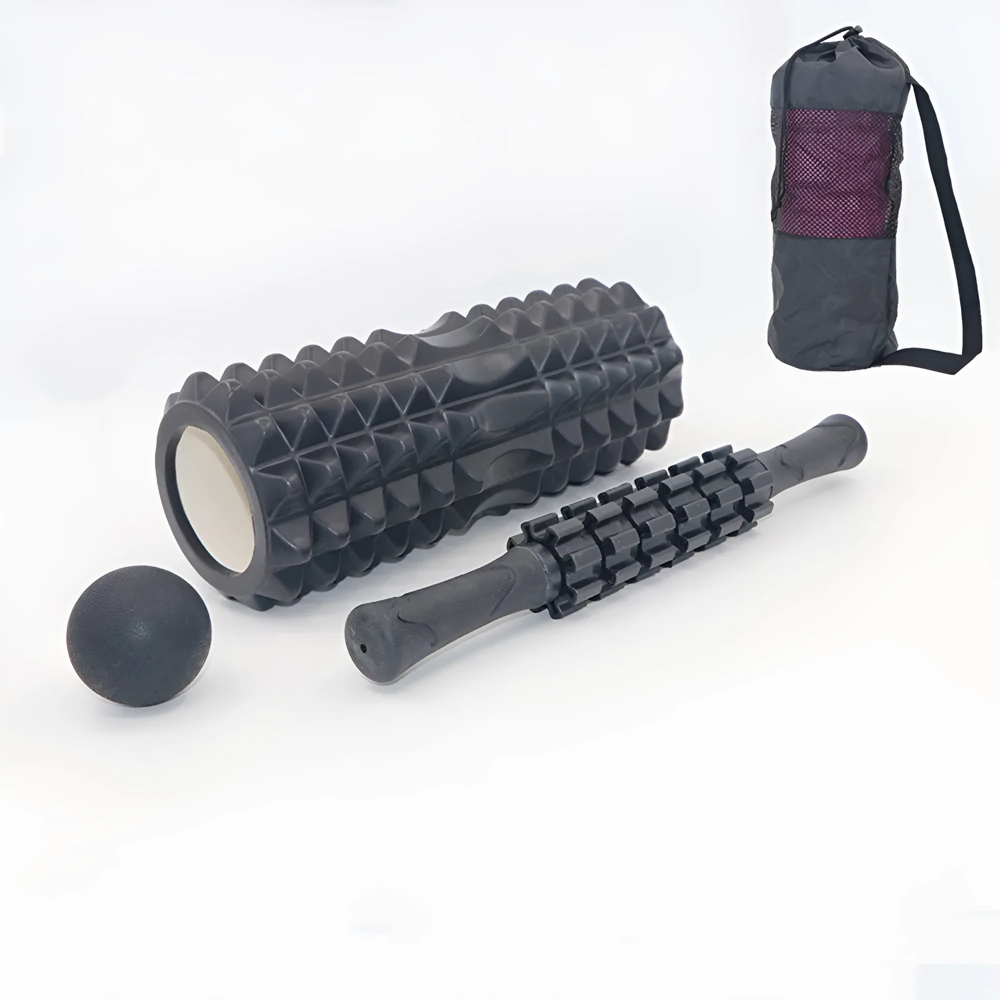 Black 33cm fitness foam roller with six segment construction for health massage