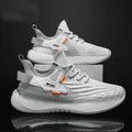 Men's white mesh platform sneakers with flat rubber soles and front lace-up closure