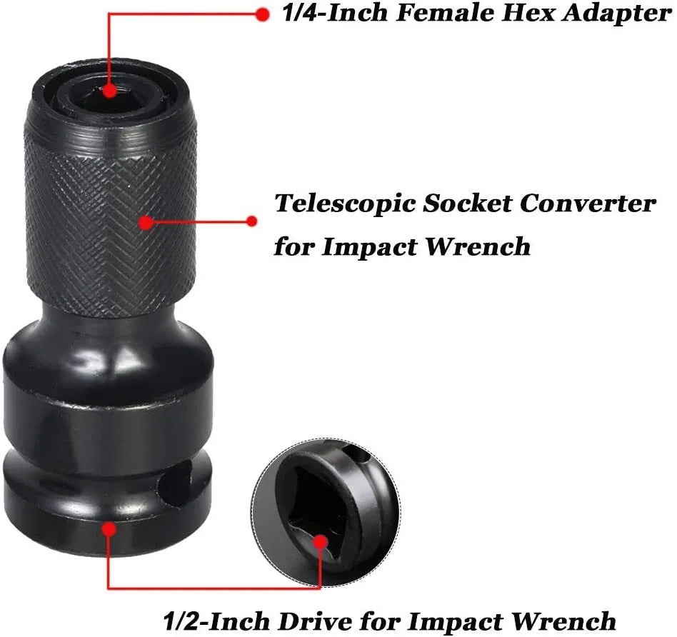 Scaling bit holder electric wrench attachment with telescopic sleeve and hexagonal handle