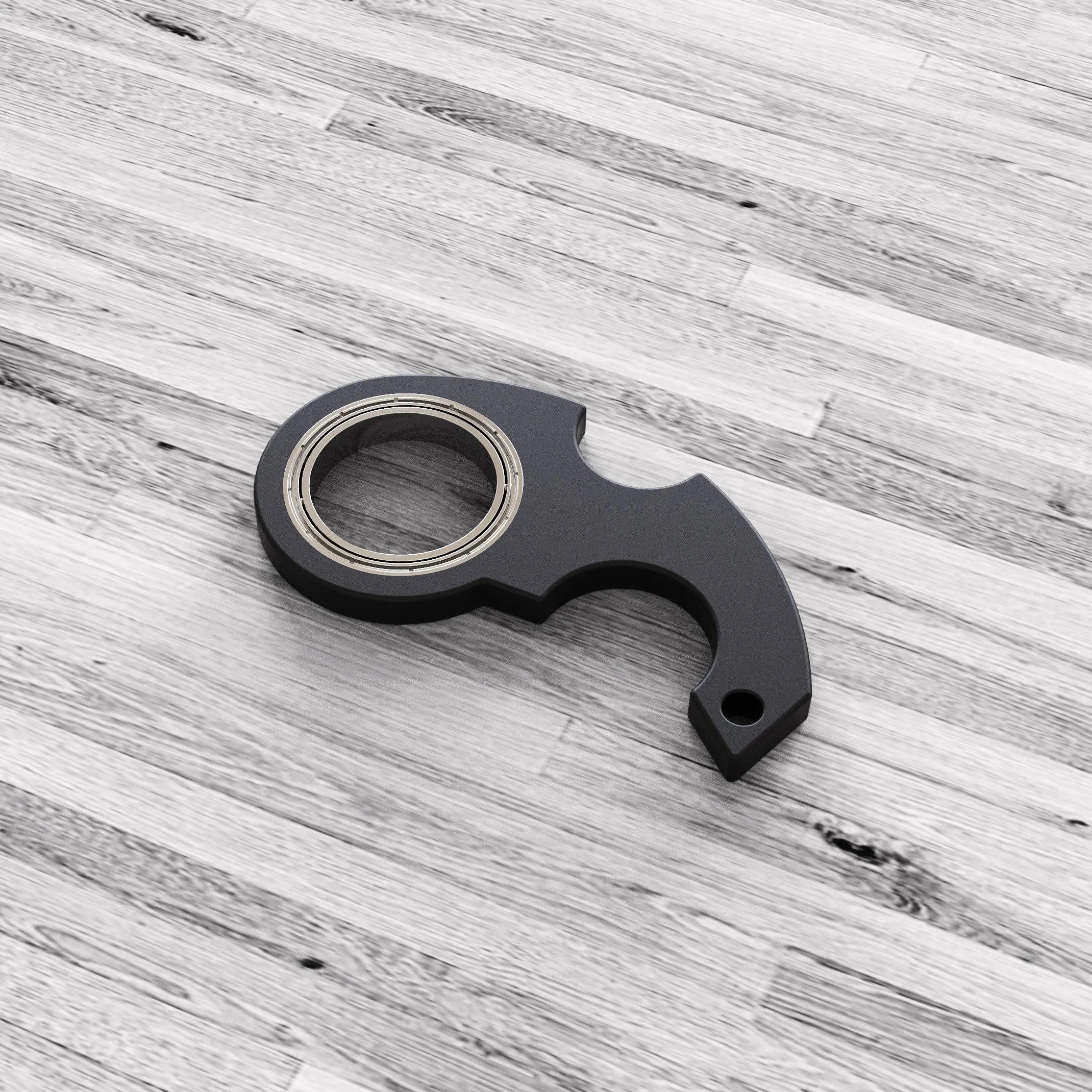 Creative fidget spinner keychain in black with plastic and zinc alloy construction, featuring a bottle opener