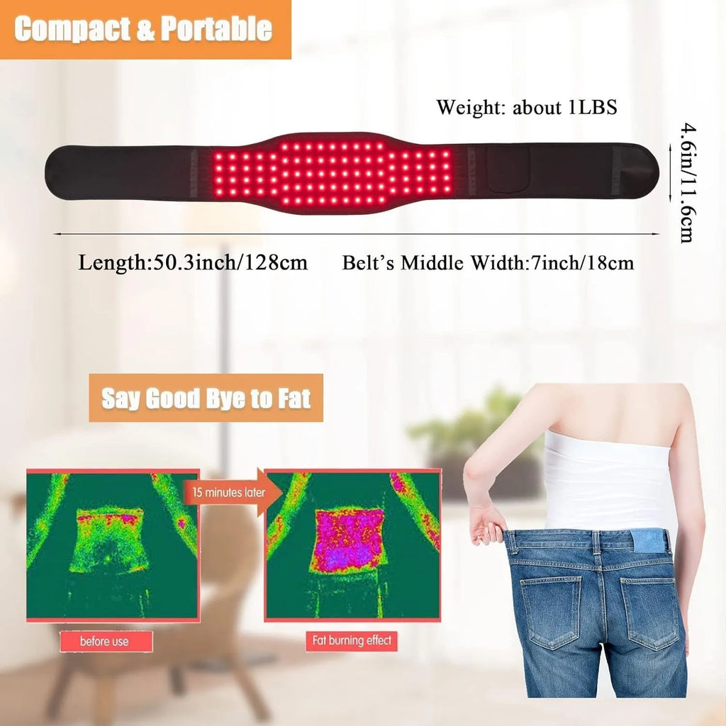 Black infrared physical therapy belt with red light for waist pain relief and heat therapy