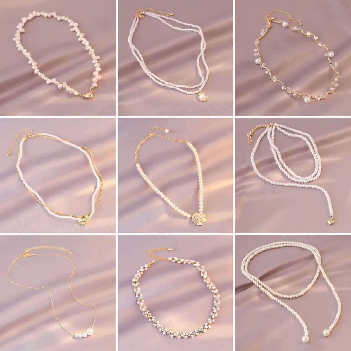 Female vintage retro imitation pearl necklace with geometric shape, adjustable 21-50cm perimeter, available in multiple colours
