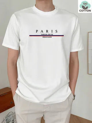 Heavy pure cotton men's short-sleeved T-shirt with letter printing in loose fit.