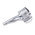 Silver plastic foldable lemon and fruit slicer kitchen gadget shown open for use