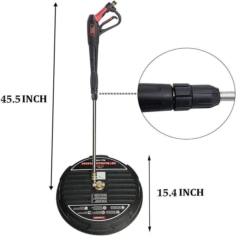 15 inch black high pressure surface cleaner with copper scrubbing disc and 1/4 inch quick disconnect plug