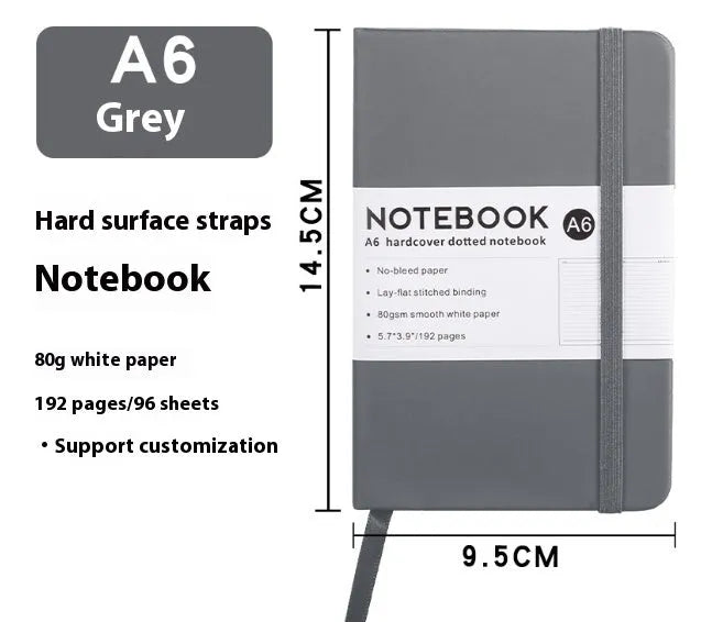 A5 diary notebook with soft skin-feel PU leather cover, strap closure, and horizontal line inner pages