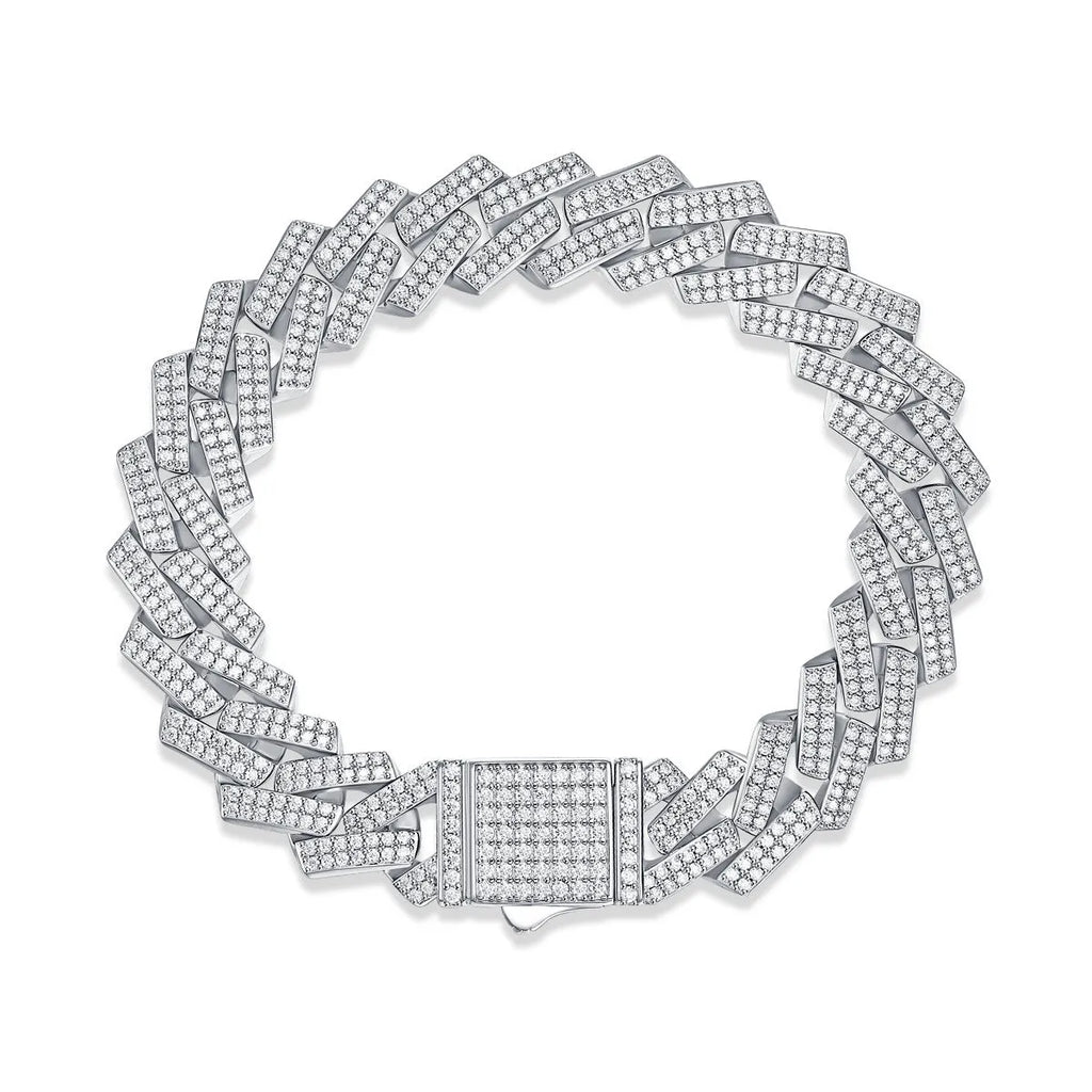 Moissanite fashion S925 silver keel bracelet for men with 14mm round stone on white background