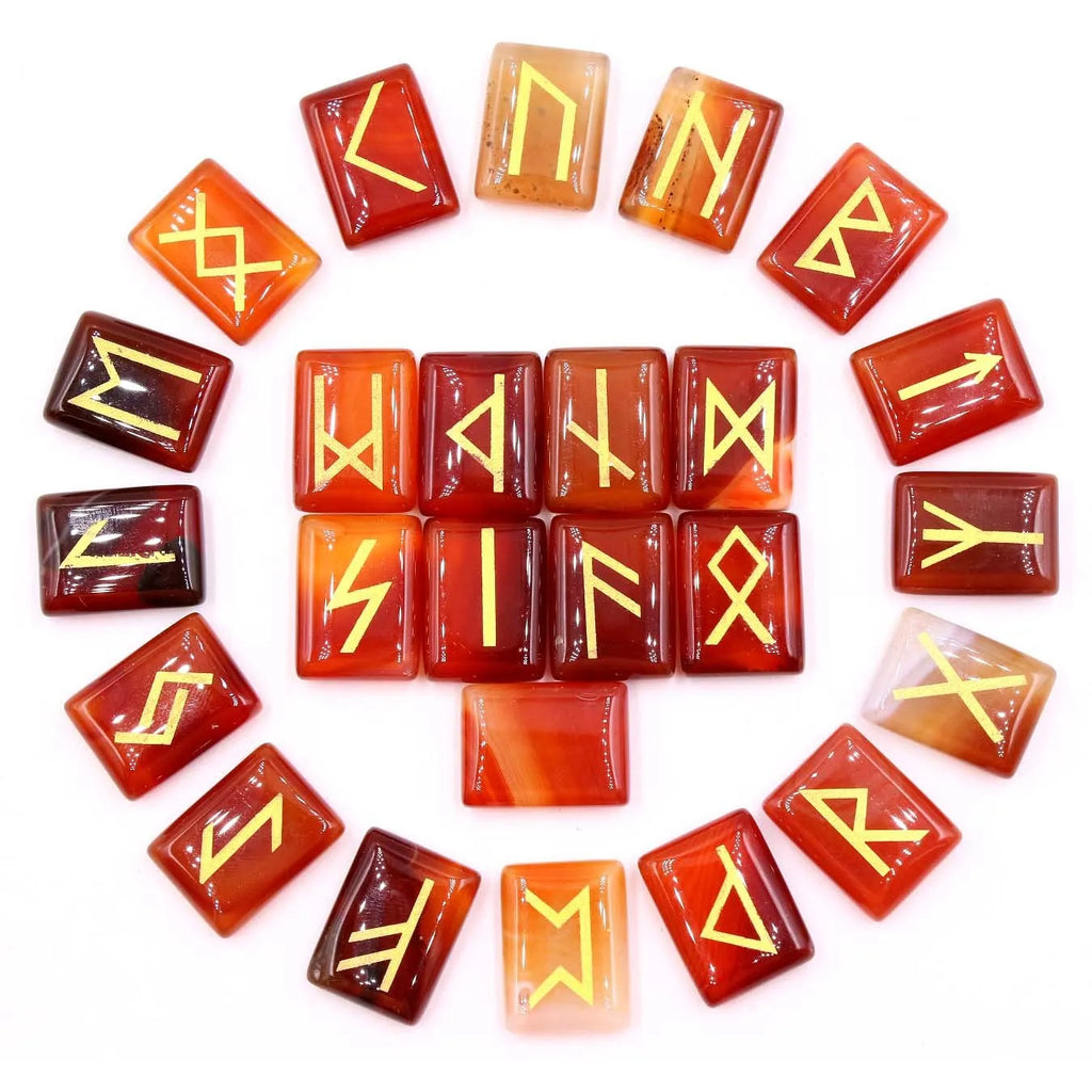 Square natural crystal THALO Luen rune ornament in tigereye and red agate colour options