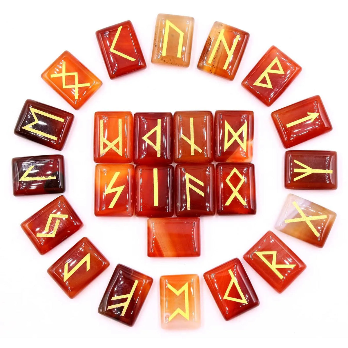 Square natural crystal THALO Luen rune ornament in tigereye and red agate colour options