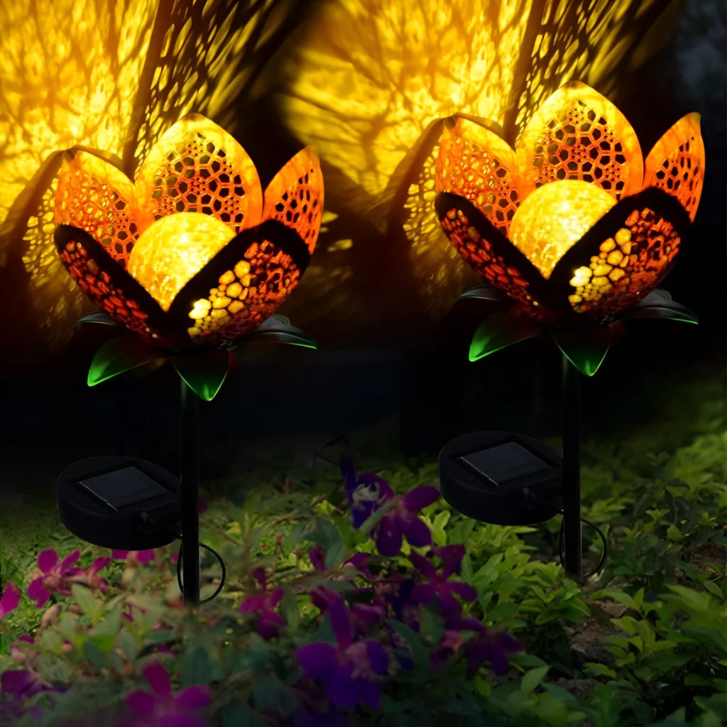 Solar lawn light with warm light output, 450mm height, IP44 rated for garden decoration