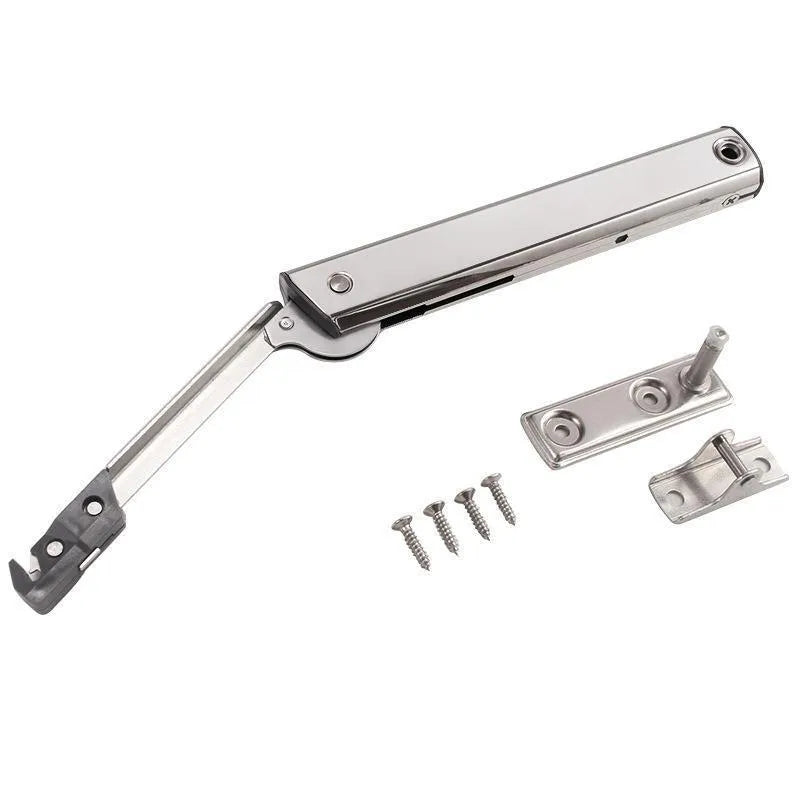 Cold rolled steel cabinet support rod with spring jackstay in stainless steel natural colour.