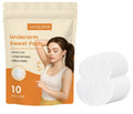 10 reusable white underarm sweat absorbing patches with skin-safe adhesive and vitamin E