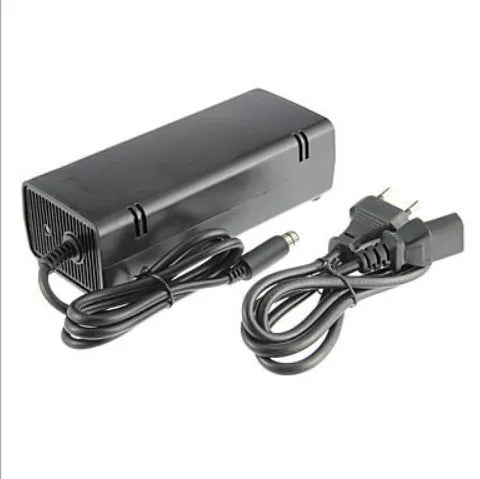 Black Microsoft XBOX 360E AC power adapter with regional plug options for 110V console models