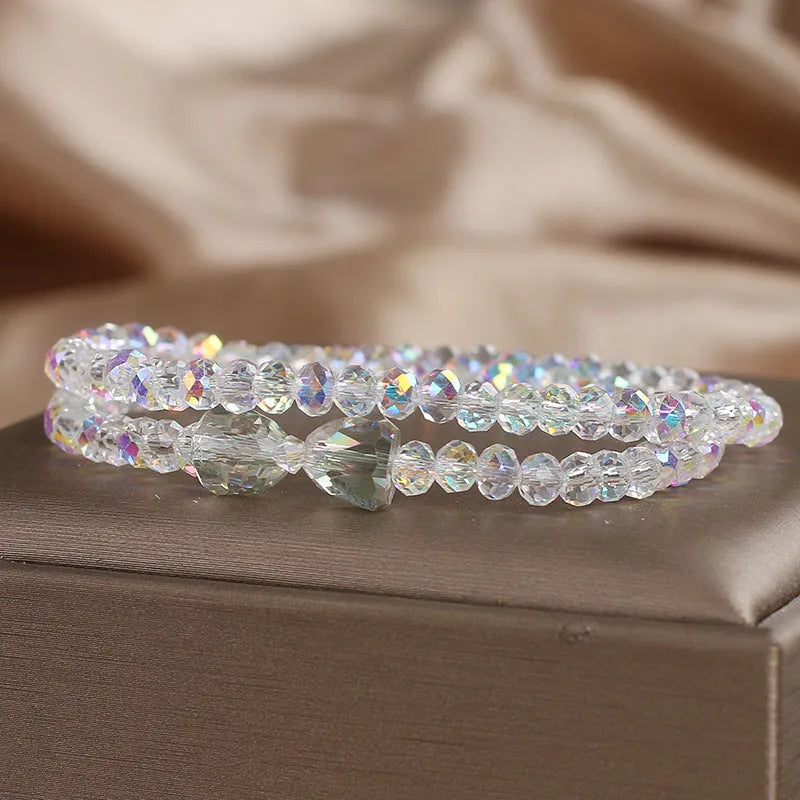 Women's double-circle crystal Mori style bow bracelet in green with colourful crystals