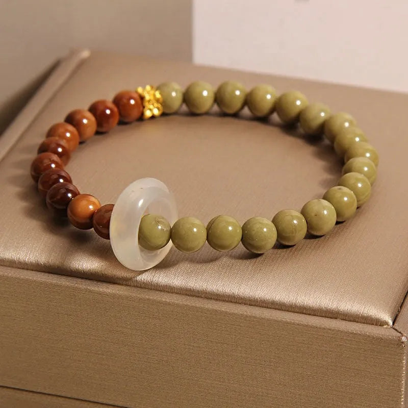 Green gradient Chinese style women's bracelet with crown and geometric diamond designs