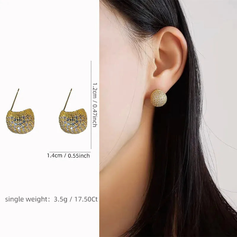 Women's geometric drop earrings with full diamond golden beans design in gold and white colour options