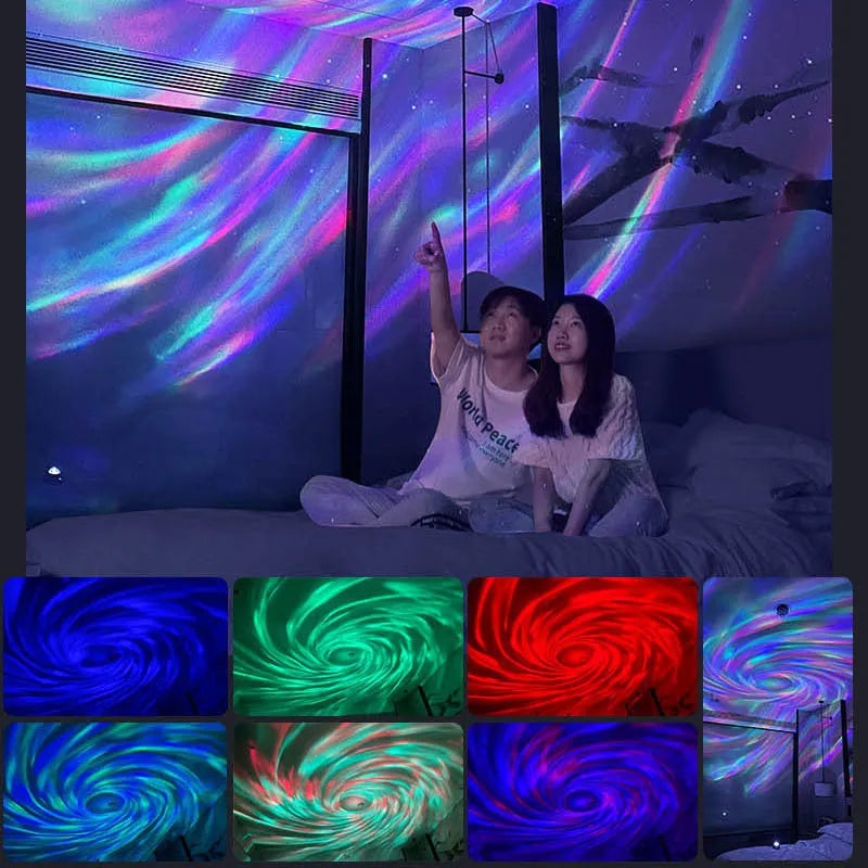 Swirl Moon Full Star Laser Atmosphere Lamp in white with remote control, USB powered, compact 93x85x74mm size