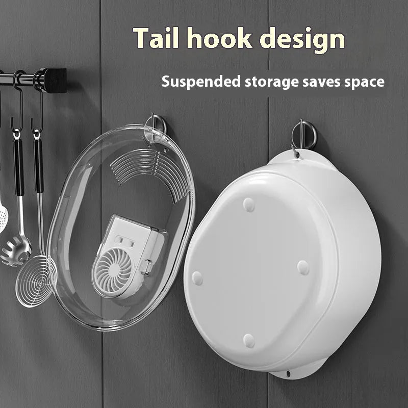 Aluminium household quick defrosting plate and separate USB cable on a kitchen counter.