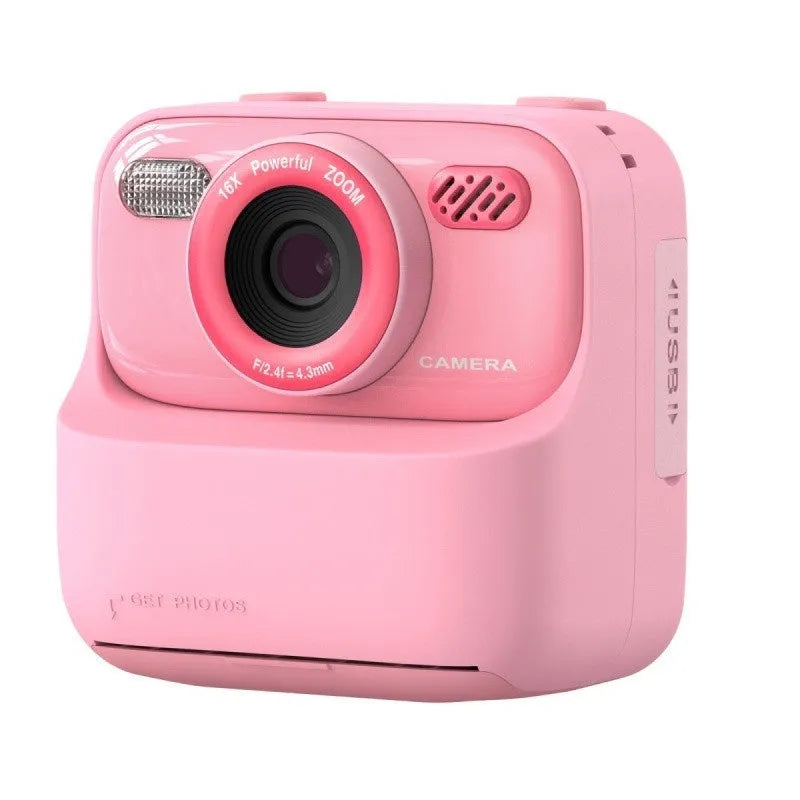 Multi-colour plastic digital camera for kids and teens with blue printing paper rolls and memory card