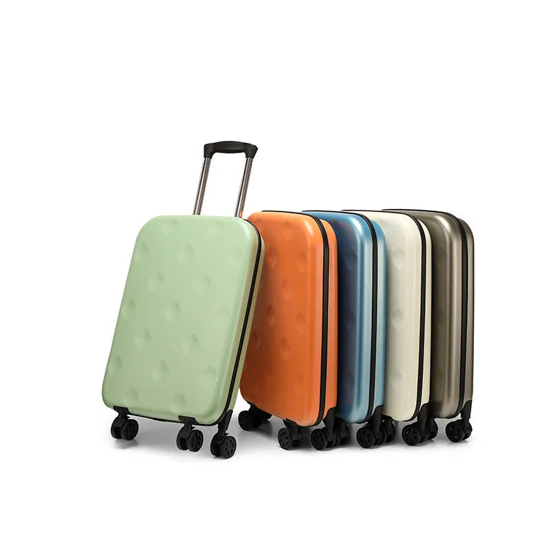 Folding rod case with universal wheels, waterproof ABS shell, in off-white, medium 20-35L capacity