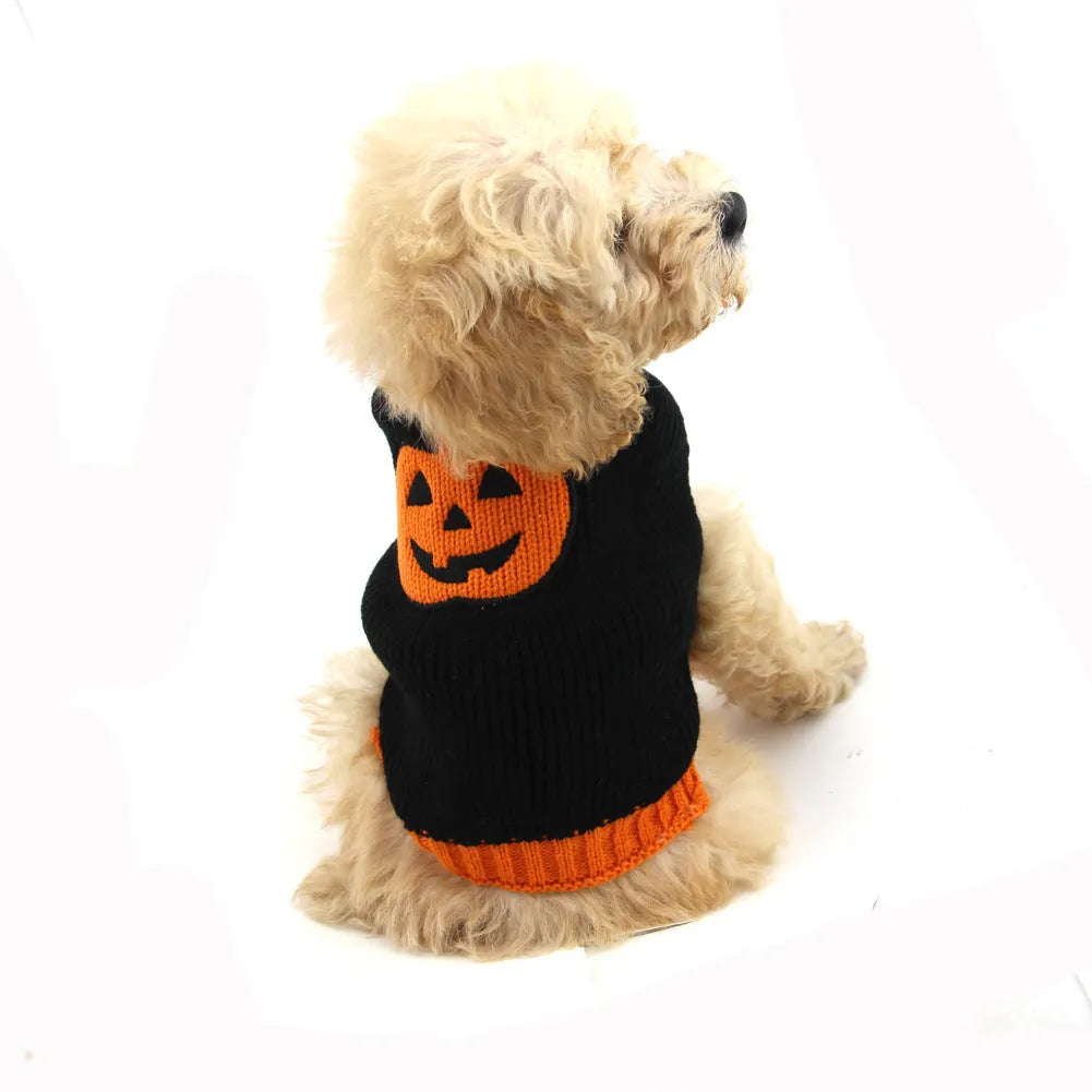 Pet Halloween dog knitted pumpkin sweater acrylic pullover orange black pumpkin colour