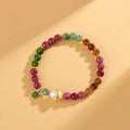 Geometric tourmaline and chalcedony bracelet with 6.5mm natural crystal beads