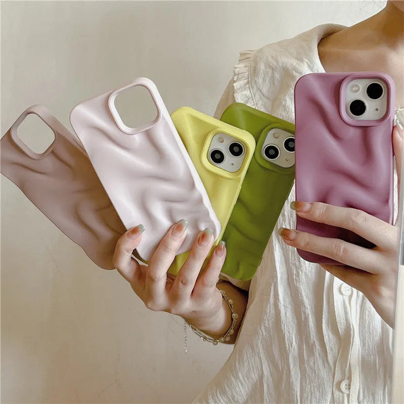 3D pleated water ripple TPU phone case for iPhone 11 to 15 Pro Max in frosted and glossy finishes