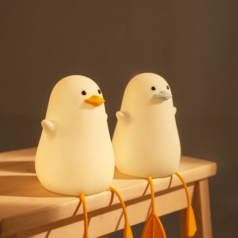 Seagull-shaped silicone night light for babies with soft glow and tap controls