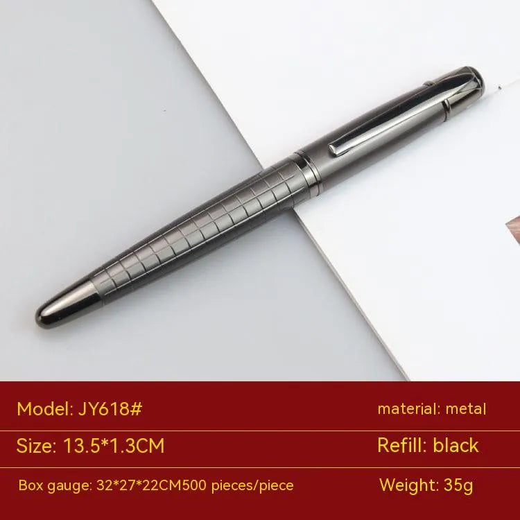 Gun grey metal rollerball pen for office use, shown with refillable ink cartridge options.