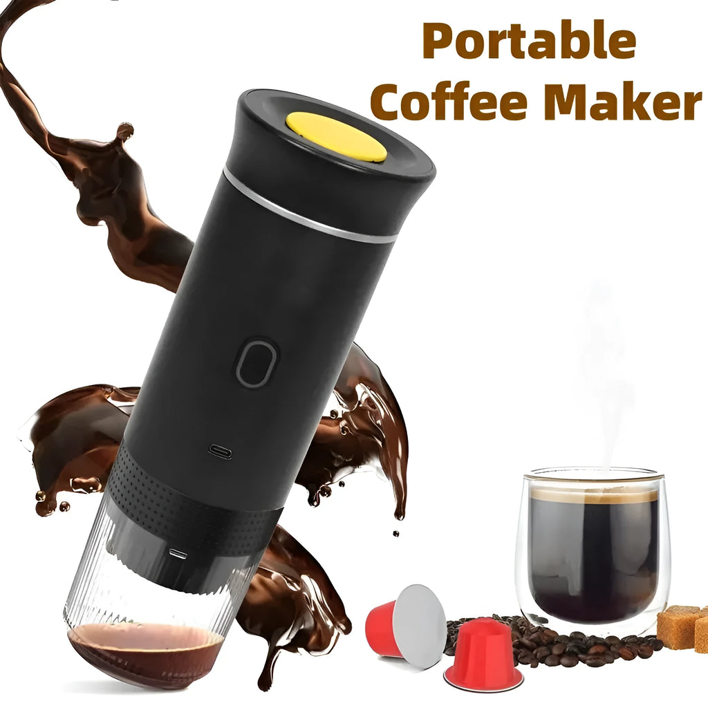 Portable 3-in-1 espresso coffee maker in silver colour with USB cable