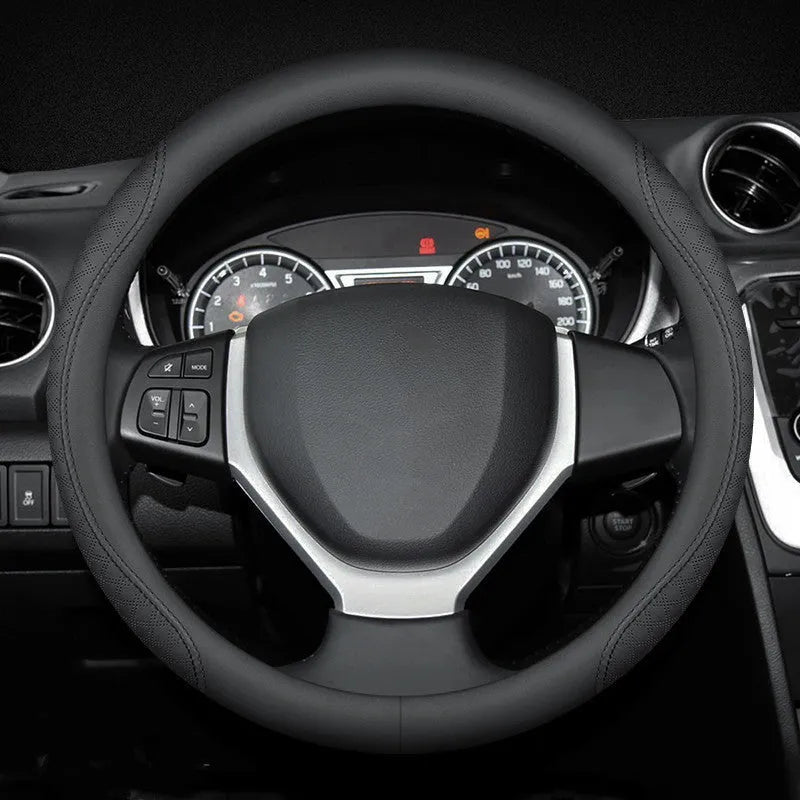 Black Napa leather texture steering wheel cover with 38cm diameter for Suzuki cars
