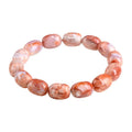 Natural cherry agate barrel shaped bead bracelet with 10x14mm geometry beads and Ruyi design elements