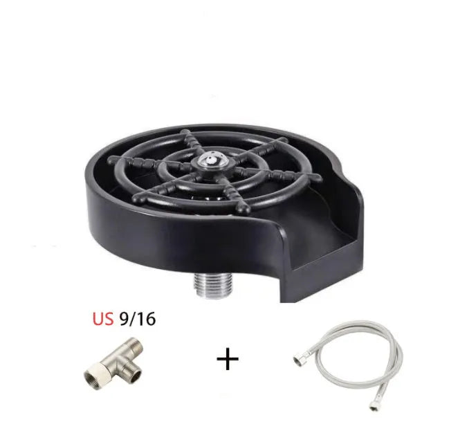 High pressure stainless steel glass washer with black ABS base and copper hose connections