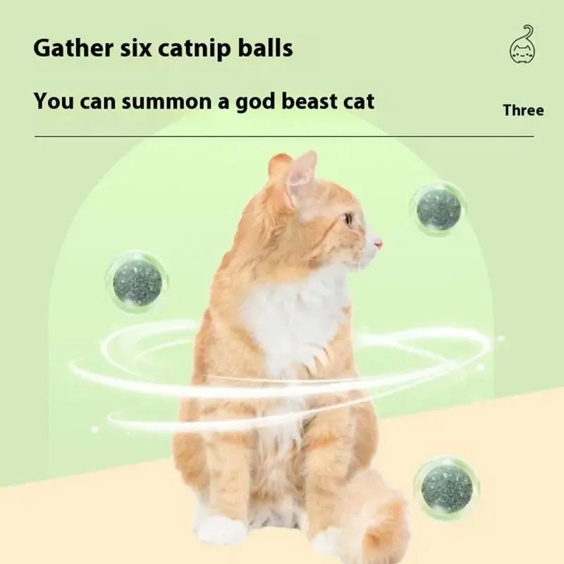Green adhesive catnip ball toy for walls measuring 10.5x10.5cm with edible filling
