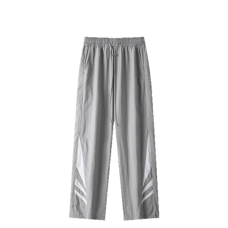 Men's plus size straight leg summer trousers in black with elastic waistband