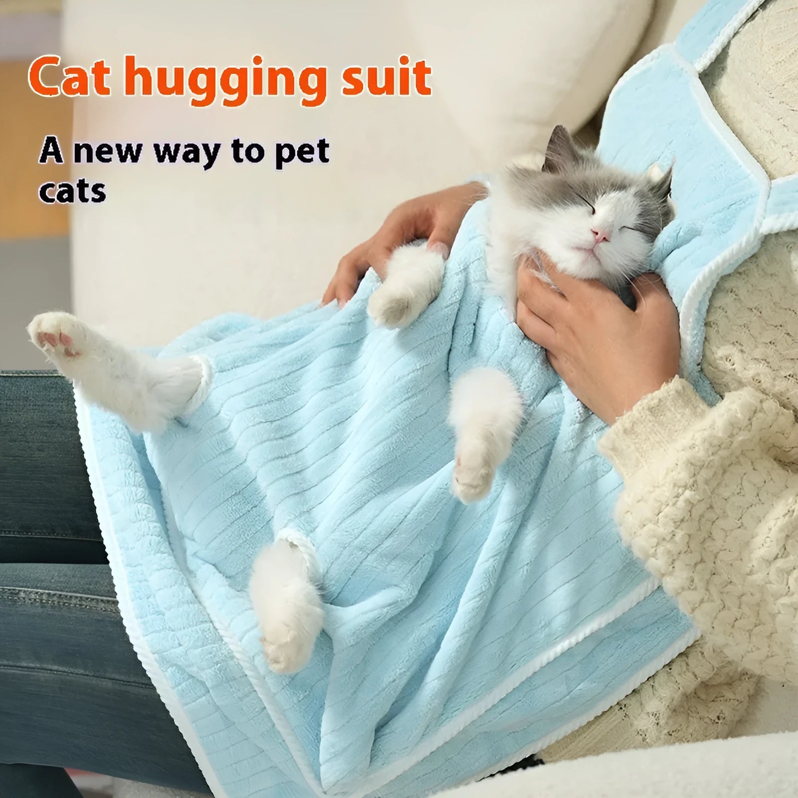 Cat petting apron in multiple colour options including pink, blue, purple and striped variations