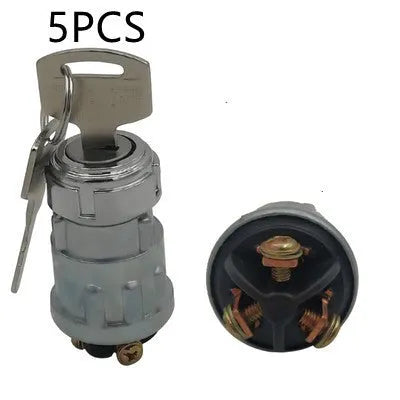 Copper vehicle ignition switch with key for trucks and forklifts.