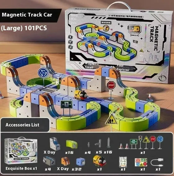 Children's educational track cube building blocks toys 55-piece Basic Edition magnetic plastic set USB charging