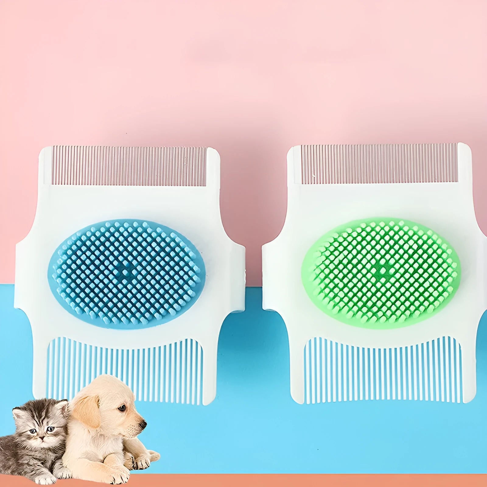 Blue multifunctional dog grooming comb with floating hair removal and massage nodules