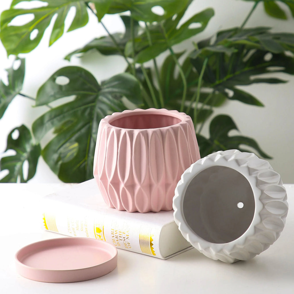 Medium grey ceramic flowerpot for tabletop indoor plants