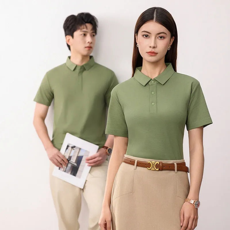 Men's lapel polo shirt in solid colour with short sleeves for summer business wear