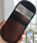 Black microfiber faraday bag for blocking car key fob and RFID card signals.