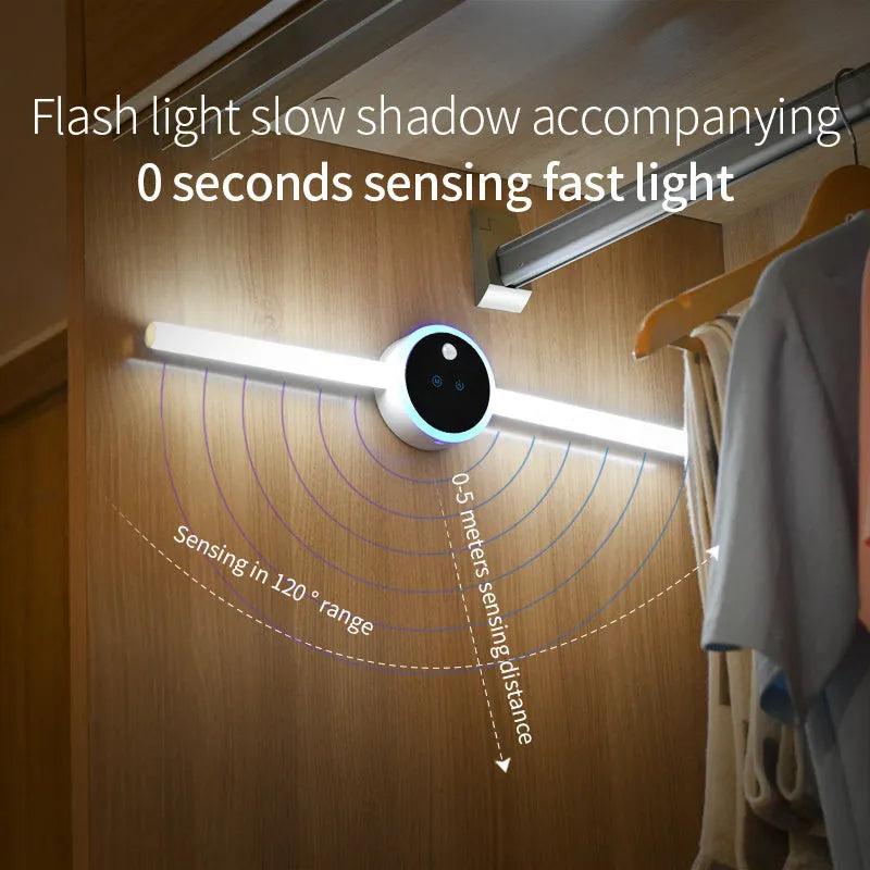Smart cabinet light with clock and timing sensor, featuring removable LED tube and 4000mAh battery for wardrobe use