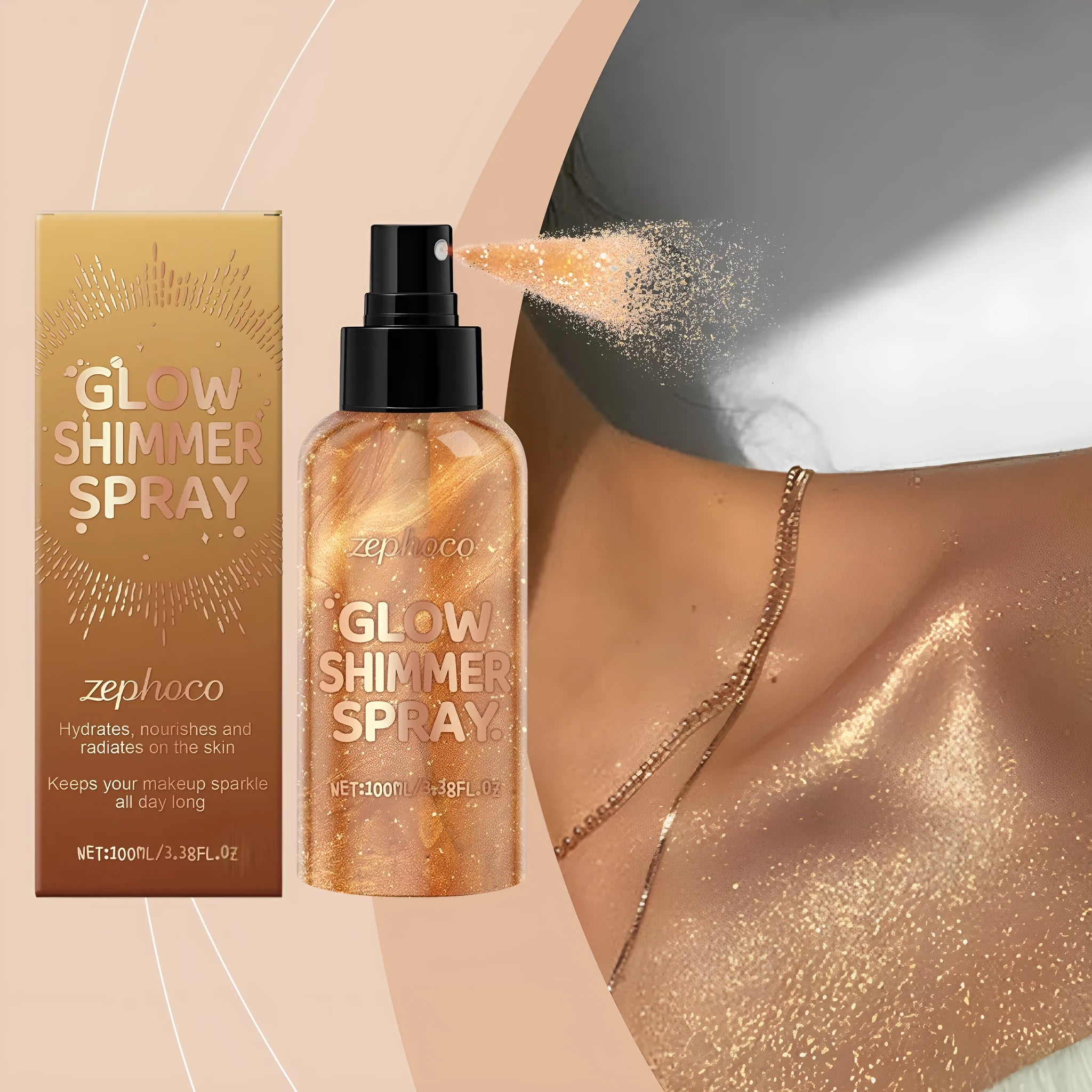100ml shiny body spray bottle for temporary skin shimmer and highlighting effects