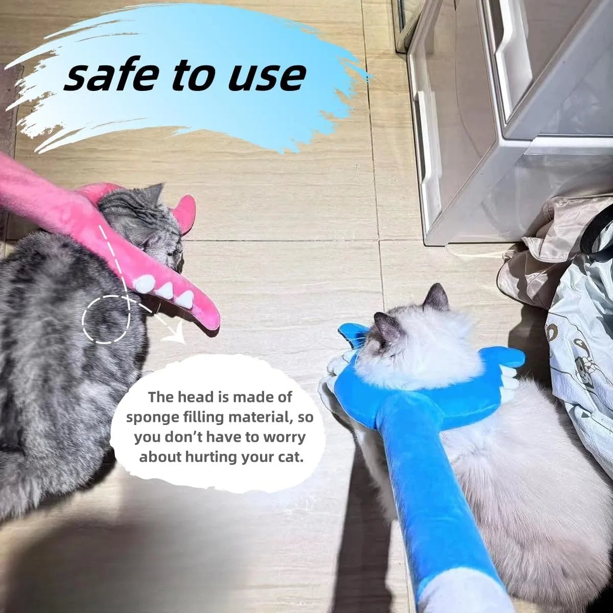 70cm blue plush cat wand toy with soft foam-filled head for interactive play